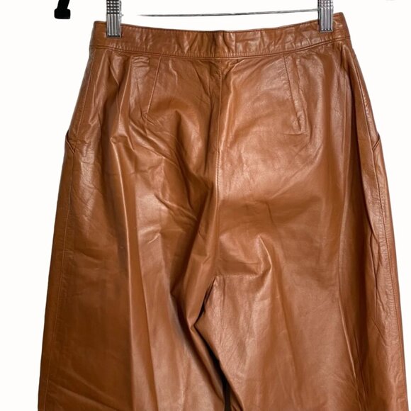 Vintage Brown Leather High-Waisted Pleated Straight-Leg Pants Womens Size 10 - Picture 4 of 14